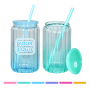 RTS 25pcs/ctn Sublimation Vertical Stripes Glass Cans 16oz Jelly Ombre Glass Mug Jars with PP Lid and Color Straw