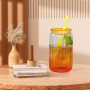 RTS 25pcs/ctn Sublimation Vertical Stripes Glass Cans 16oz Jelly Ombre Glass Mug Jars with PP Lid and Color Straw