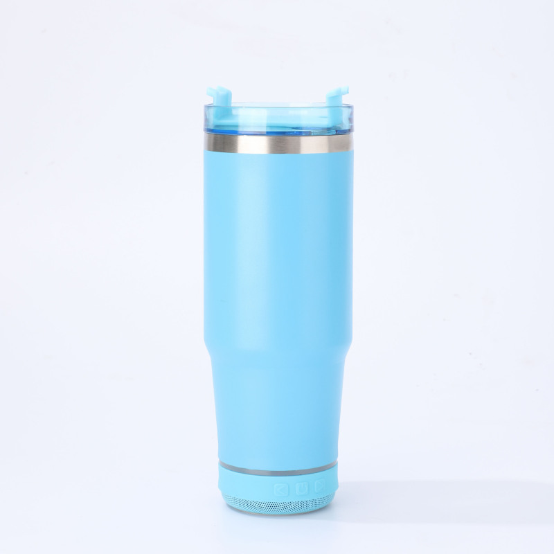 Custom Logo 30oz 304 Stainless Steel Vacuum Powder Coating Speaker Tumbler Wireless Travel Mug Water Bottle with Lids
