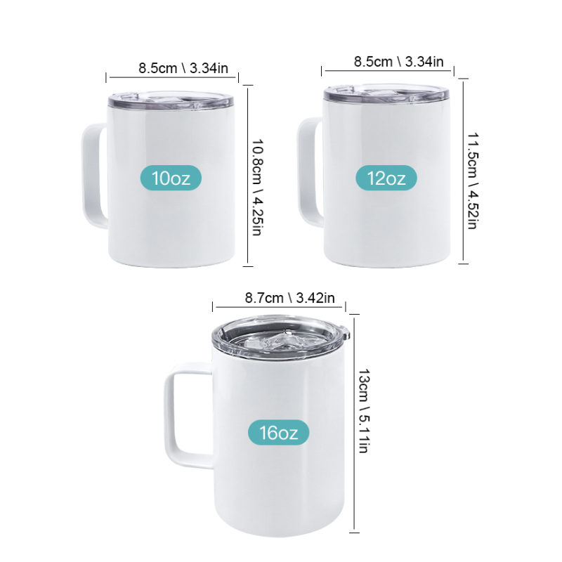 USA RTS High Quality 16oz DIY Sublimation Insulated Stainless Steel White Sublimation Tea Coffee Mugs with Handle 25PCS