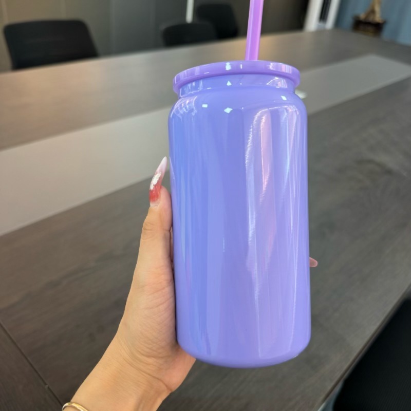 China RTS 16oz Stainless Steel Sublimation Colored Spray Painting Beer Can Cup 16 oz Vacuum Insulated Tumbler for Heat Press