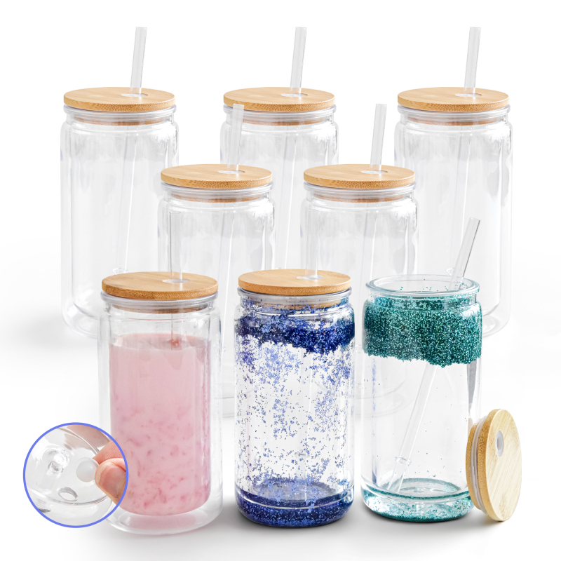 Chunky Glitter Double Wall Tumbler Pre Drilled 16oz clear Pre Drilled Snow Globe Mug Acrylic Double Wall Pre Drill Mugs