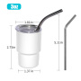 RTS USA Warehouse 48pcs/ctn 3oz Sublimation All White Double Wall Stainless Steel Mini Shot Glasses Tumbler with Metal Straw