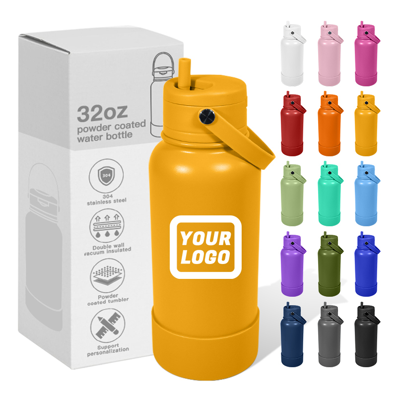 New Design Double Wall Water Bottle Stainless Steel Flask Sports Bottle With Handle Rotating Lid 32oz Customized Logo Bottle