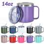 Custom Logo 14oz Coffee Camping Mug Double Wall Vacuum Insulated Stainless Steel Tumbler with Handle with Lid