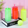 BPA Free Reusable Tumbler Colorful Single Layer Mug Clear 16oz Acrylic Plastic Soda Beer Can Cold Cup With Lid and Straw