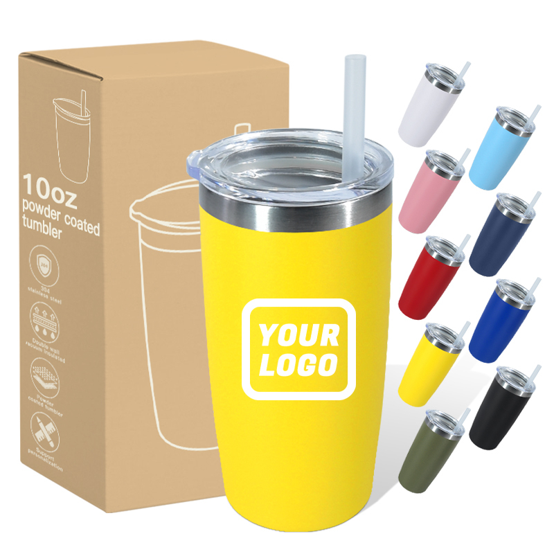Custom LOGO Double Vacuum Stainless Steel Insulation Beer Mug 10oz Tumbler Cup with Lid for Parties