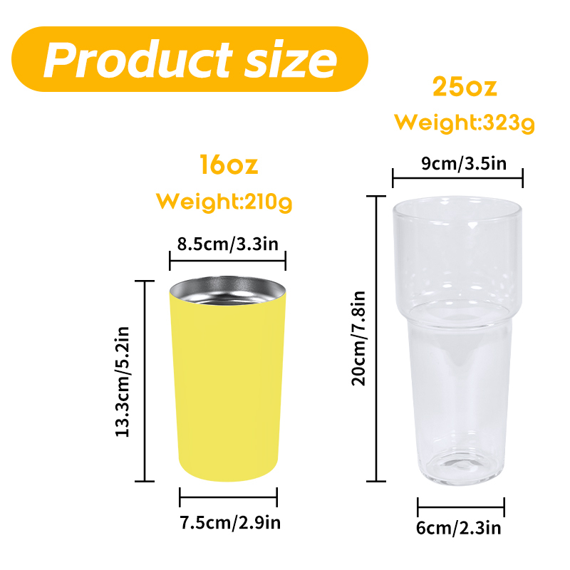 US RTS 2 in 1 25oz Glass Water Bottle Sealed Straw Plug Stainless Steel Vacuum 15oz Powder Coated Travel Coffee Cup Yellow