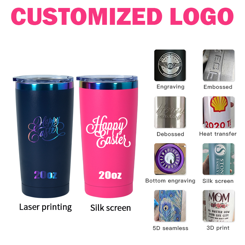 Customization Powder Coated 20oz Stainless Steel Tumbler Mug BPA Free Laser Engraving Vacuum Insulated Copper Plating