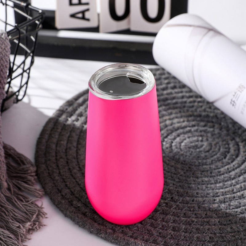 Wholesale 16 Colors champagne Wine Mugs 6oz 180ml Stainless Steel Insulated 304SUS Egg Shape Colored Wine Glasses Mug with Lid
