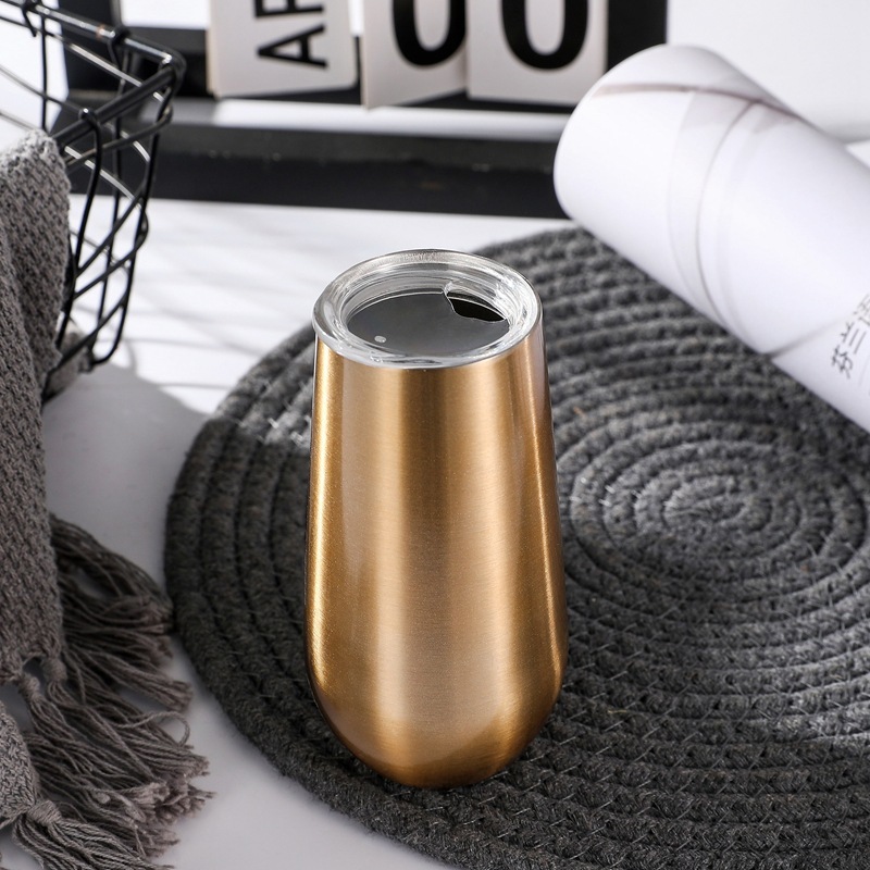 Wholesale 16 Colors champagne Wine Mugs 6oz 180ml Stainless Steel Insulated 304SUS Egg Shape Colored Wine Glasses Mug with Lid