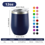 Custom Logo 12oz Powder Coated Wine Tumbler Insulated with Lid Stemless Stainless Steel Wine Glasses Double Wall Vacuum Thermal