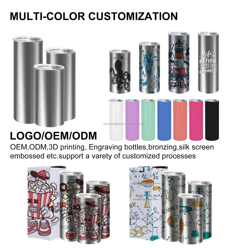 Factory Wholesales Sublimation Blank 20oz Straight Glossy Matte White Silver Glitter Skinny Sublimation Tumbler With Lid
