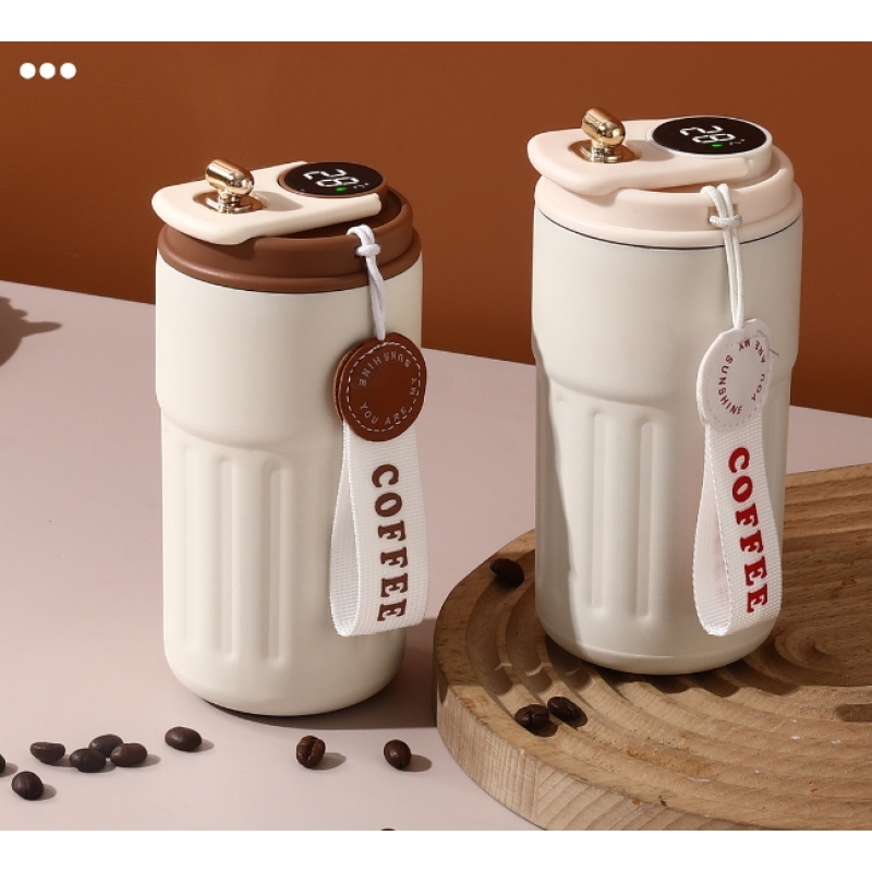 Temperature Display 450ml Coffee Mugs Double Walled Stainless Steel Cup Portable Outdoor Travel Water Bottles Customized LOGO
