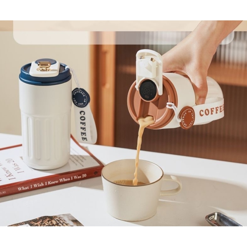 Temperature Display 450ml Coffee Mugs Double Walled Stainless Steel Cup Portable Outdoor Travel Water Bottles Customized LOGO