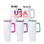 US RTS 40oz Tumbler Double-Walled Stainless Steel Cup Colorful Handle Lid Sublimation Blanks Travel Mug 20pcs/Ctn USA Warehouse