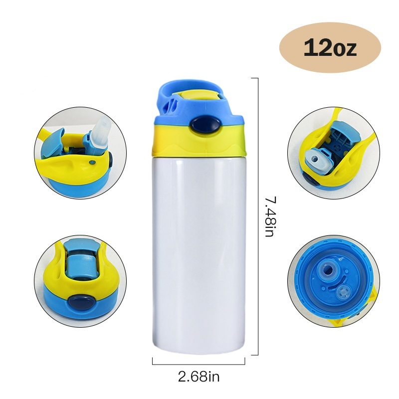RTS 12oz Sublimation Tumbler Cup 20oz Straight Top Flip Kids Water Bottle with Colorful Top Mix Colors 50PCS/CTN