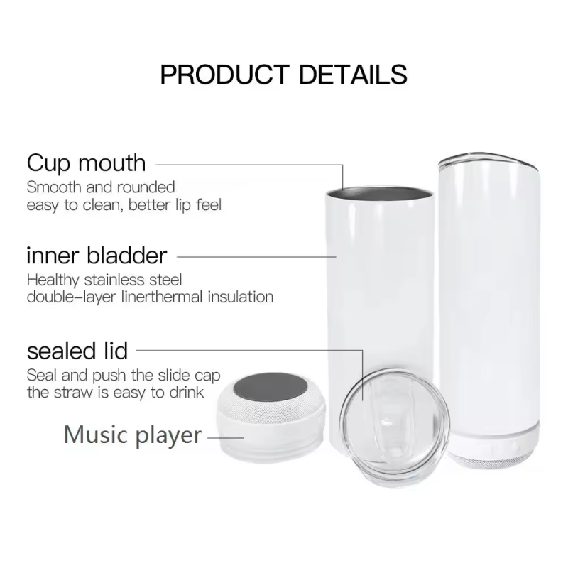Small Pack USA Warehouse Speaker Tumbler  Wireless 12pcs /ctn 20oz Blank Speaker Tumbler for Sublimation Printing