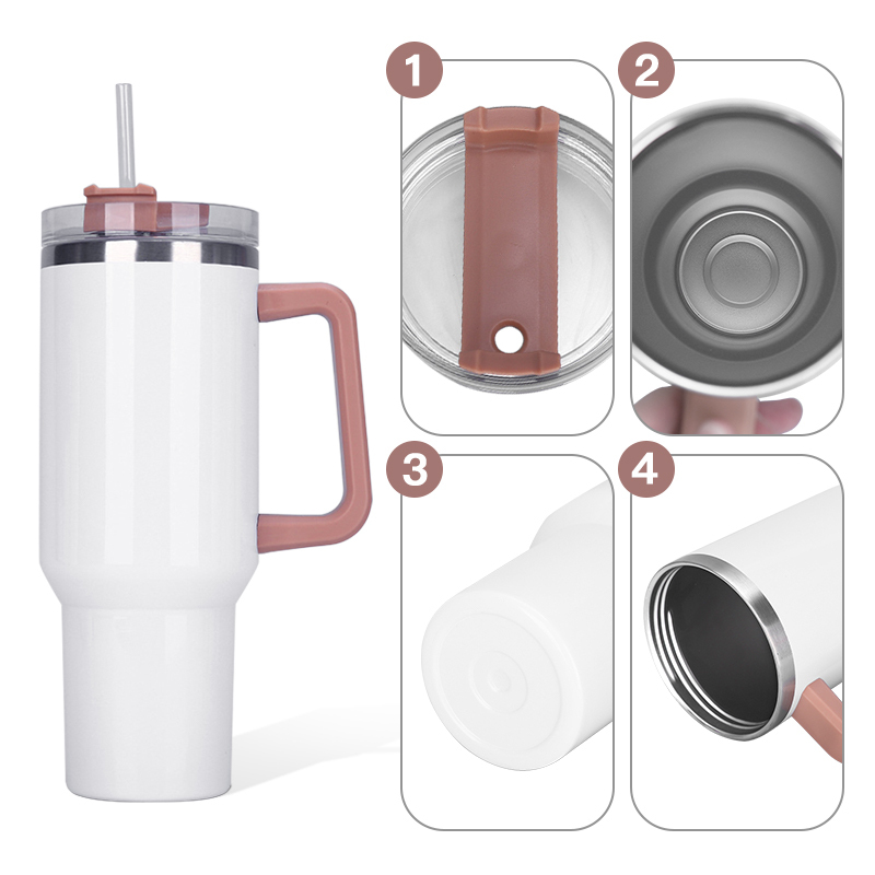 RTS Stocked 20pcs/ctn 40oz H1.0 Sublimation Tumbler Double Wall Stainless Steel Tumbler with Colorful Handle Lid and Straw