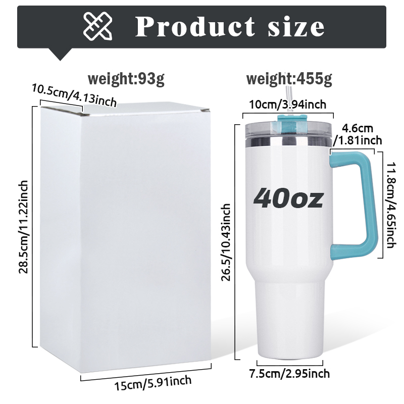 RTS Stocked 20pcs/ctn 40oz H1.0 Sublimation Tumbler Double Wall Stainless Steel Tumbler with Colorful Handle Lid and Straw