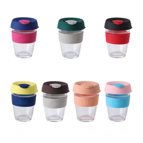 Wholesale 12oz 16oz Glass Coffee Mugs Water Bottle Cups for Office Milk Tea Gift Logo Custom with Cork /Silicone Rubber Cover