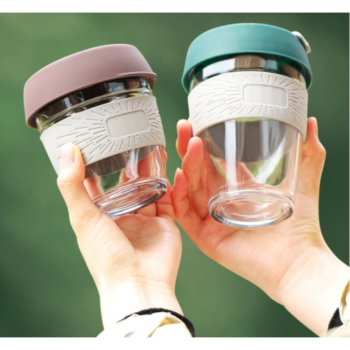 Wholesale 12oz 16oz Glass Coffee Mugs Water Bottle Cups for Office Milk Tea Gift Logo Custom with Cork /Silicone Rubber Cover