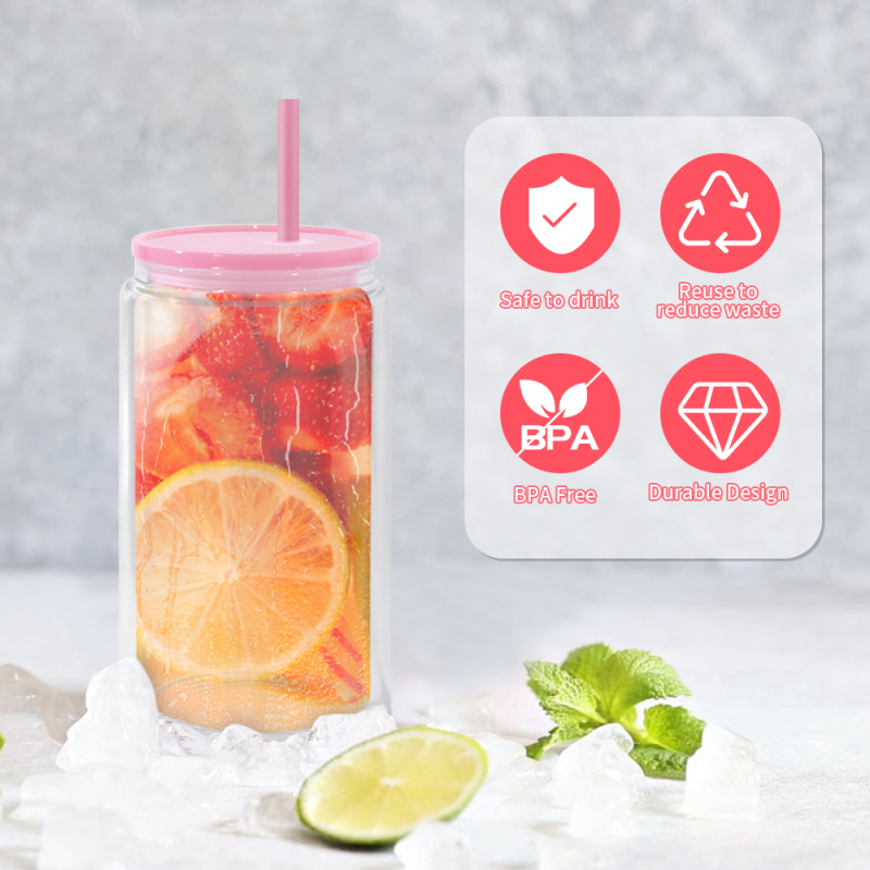 RTS US Warehouse Pre -Drilled Blank 16oz Double Wall Beer Glass Can with Plastic Lid and Straws for Snow Globe Glitter 25pcs/ctn