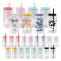 RTS US Warehouse Pre -Drilled Blank 16oz Double Wall Beer Glass Can with Plastic Lid and Straws for Snow Globe Glitter 25pcs/ctn