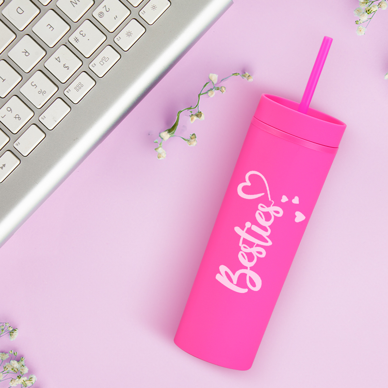 Copos Reutilizveis 16oz Double Wall Skinny Tumbler Reusable Cold Matte Cup Plastic Matte Acrylic Tumbler