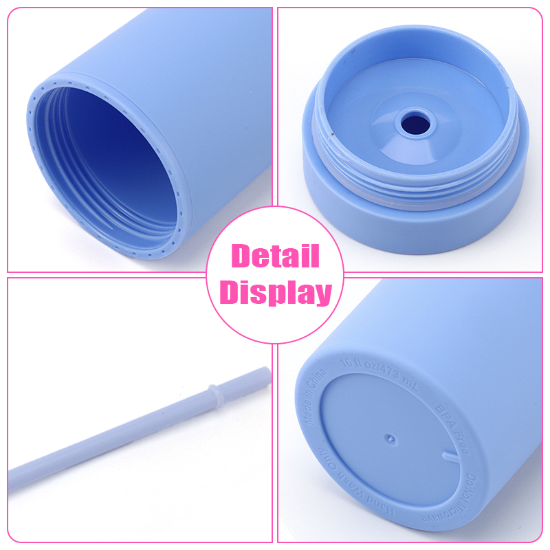 Copos Reutilizveis 16oz Double Wall Skinny Tumbler Reusable Cold Matte Cup Plastic Matte Acrylic Tumbler