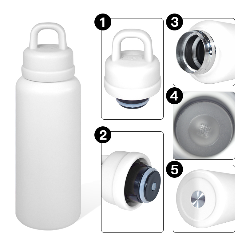 US RTS 26oz Stainless Steel Water Bottle Powder Coating Double Walled Tumbler Press Open Lid Vacuum Flask for Laser White