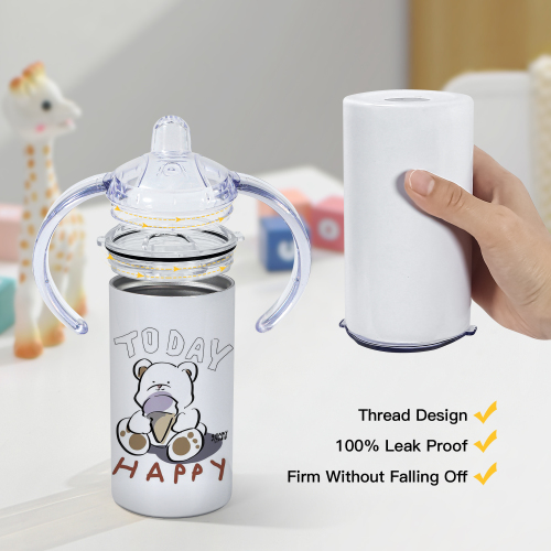 USA Warehouse RTS 30pcs/ctn 12oz Sublimation Sippy Cup Kids Bottle with Handle Lid and Plastic Lid for Direct Drinking