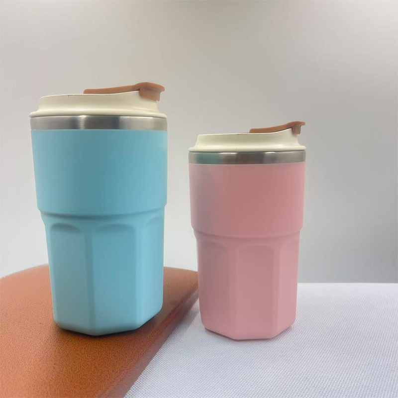 Wholesal 450ml Coffee Cup Stainless Steel Inside Plastic Outside Milk Cup Outdoor Portable Sports Water Mug for Customization