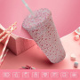 Wholesale 650ml Plastic Bling Rhinestone Tumbler Creative Diamond Double Layered Beauty Cold Drink Cups Gift Water Bottle