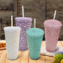 Wholesale 650ml Plastic Bling Rhinestone Tumbler Creative Diamond Double Layered Beauty Cold Drink Cups Gift Water Bottle