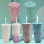 Wholesale 650ml Plastic Bling Rhinestone Tumbler Creative Diamond Double Layered Beauty Cold Drink Cups Gift Water Bottle