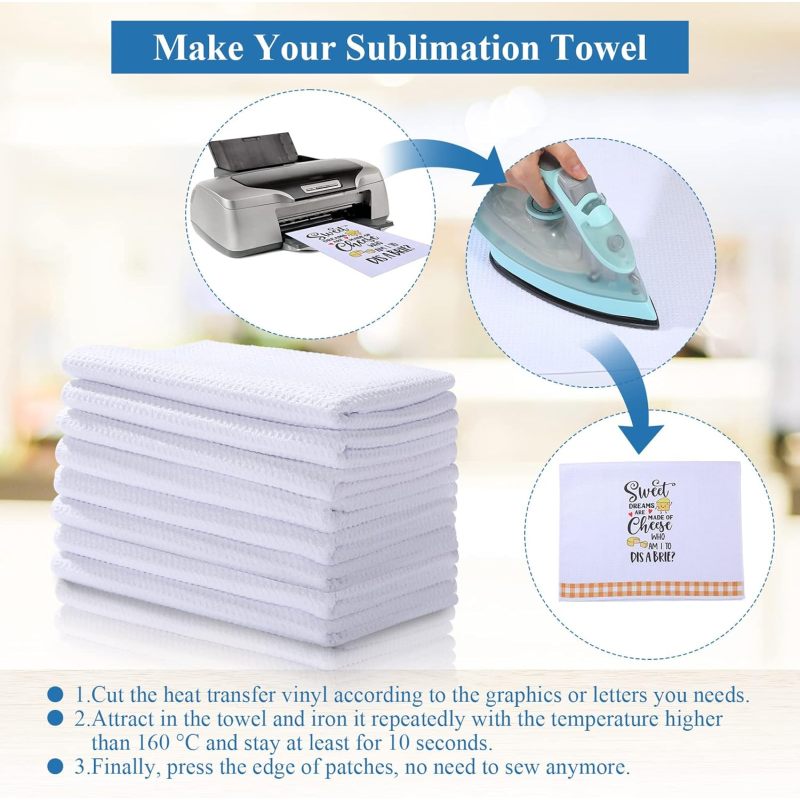 USA RTS Polyester 350gsm Sublimation Blank Plain Waffle Kitchen Tea Hand Dish Towels Microfiber Drying Towel for Heating Press