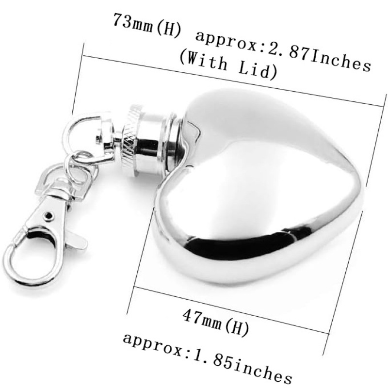 Wholesale 30ml 1oz Hip Flask Heart-Shaped Keychain SS304 Stainless Steel Flask Heart Bottle Mini Drinking Ware Key Chain Flask