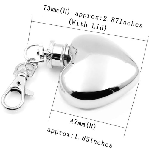 Wholesale 30ml 1oz Hip Flask Heart-Shaped Keychain SS304 Stainless Steel Flask Heart Bottle Mini Drinking Ware Key Chain Flask