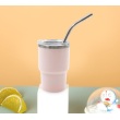 Pink with metal straw