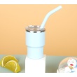 Blue with metal+silicone straw
