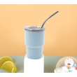 Blue with metal straw