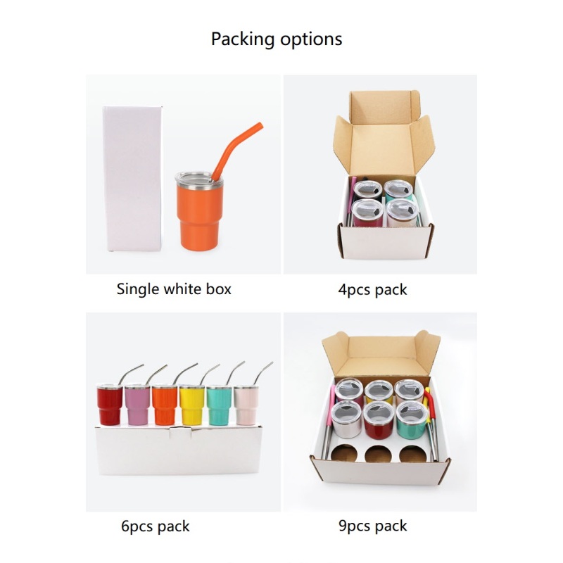 Wholesale 3oz Shot Glass Tumbler Stainless Steel SS304 Inner Plastic Outside Car Travel Mug Mini Cup with Metal Silicone Straw