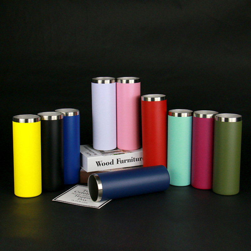 Promotion Gifts Custom Logo Travel Mug Double Wall Stainless Steel 20 oz Skinny Slim Tumbler Cups with Sliding Lid and Straw