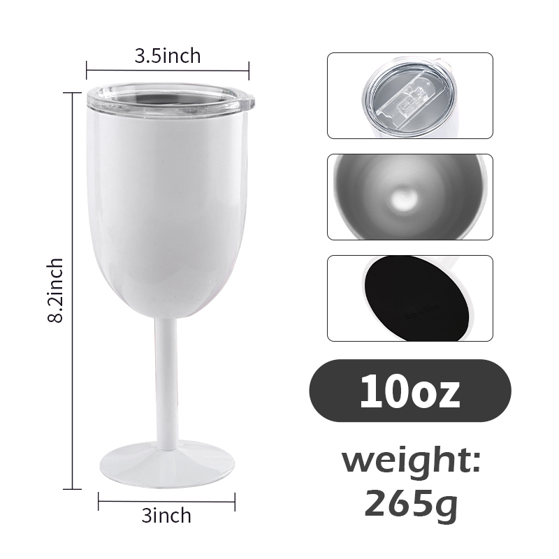 In Stock 10oz White Sublimation Blanks Stainless Steel Insulated Wine Tumbler Goblet Tall Glasses Champagne Tumbler