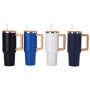 Custom Logo 40oz Stainless Steel Tumbler SS304 Laser Drinking Insulated Water Bottle Travel Coffee Mug with Wooden Handle Lid