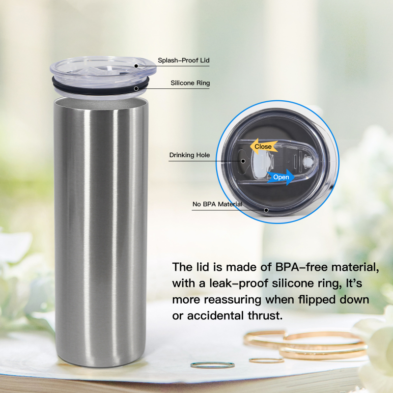RTS USA Warehouse Stocked 25pcs/ctn 20oz Stainless Steel Silver Sublimation Blank Skinny Straight Tumbler with Plastic Straw