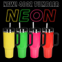 4 Colors the Neon H2.0 Sublimation Tumblers 2024 Neon Collection Green Pink Tumblers With Handle and Straw