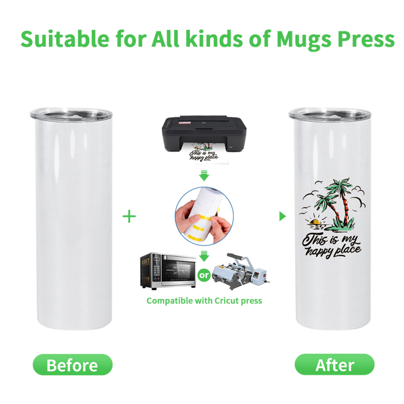 RTS 10pcs 20oz Tumbler Glossy Sublimation White Blank Skinny Straight Tumbler with Plastic Lid Straw Metal Straw Colored Lid