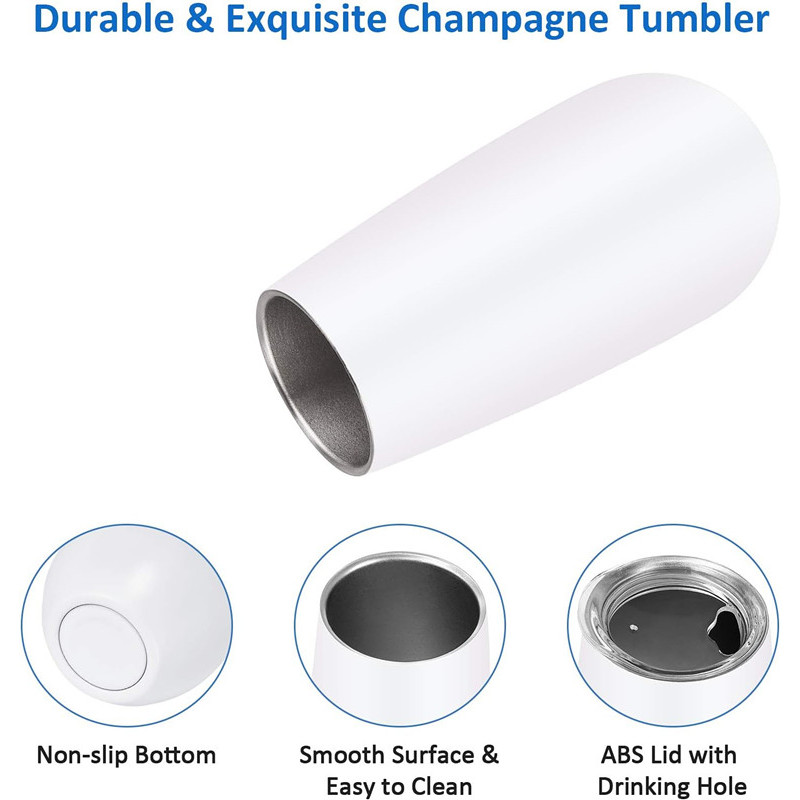 Custom Logo 6oz Sublimation Stainless Steel Double Insulated Champagne Flute Tumbler W/ Lid Cocktail Champagne Toasting Glasses